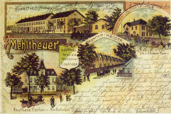 Postkarte ehemaliges Bahnhofsgebäude, Schule, Turmhaus